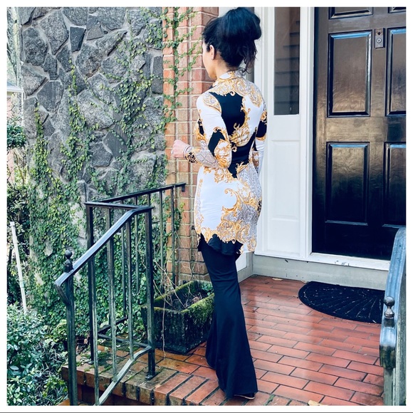 Black chic cotton blend bell flare pants - Picture 5 of 6